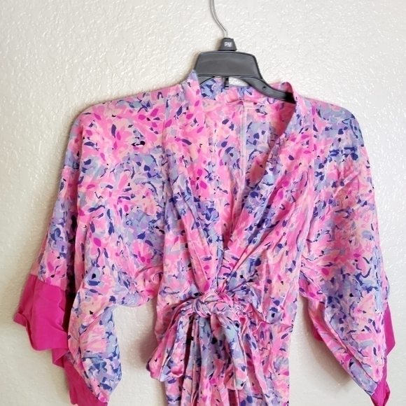 LILLY PULITZER  SILK WRAP KIMORA Coco Coral Crab Kimono dress sz XXS - Picture 5 of 8